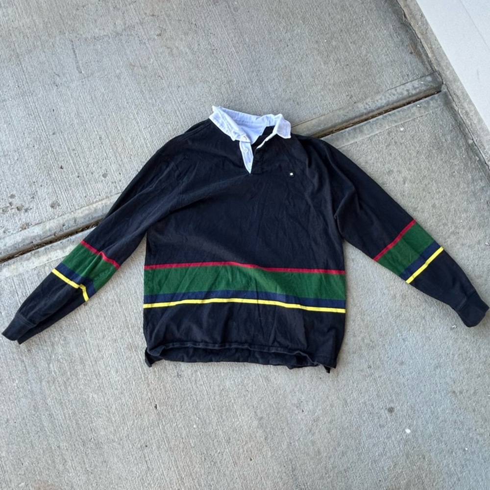 DC Black and Green Crewneck Sweater with Stripe Detail